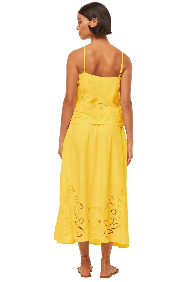 Women MISA Los Angeles Matching Sets ANALISSE SKIRT Canary Eyelet