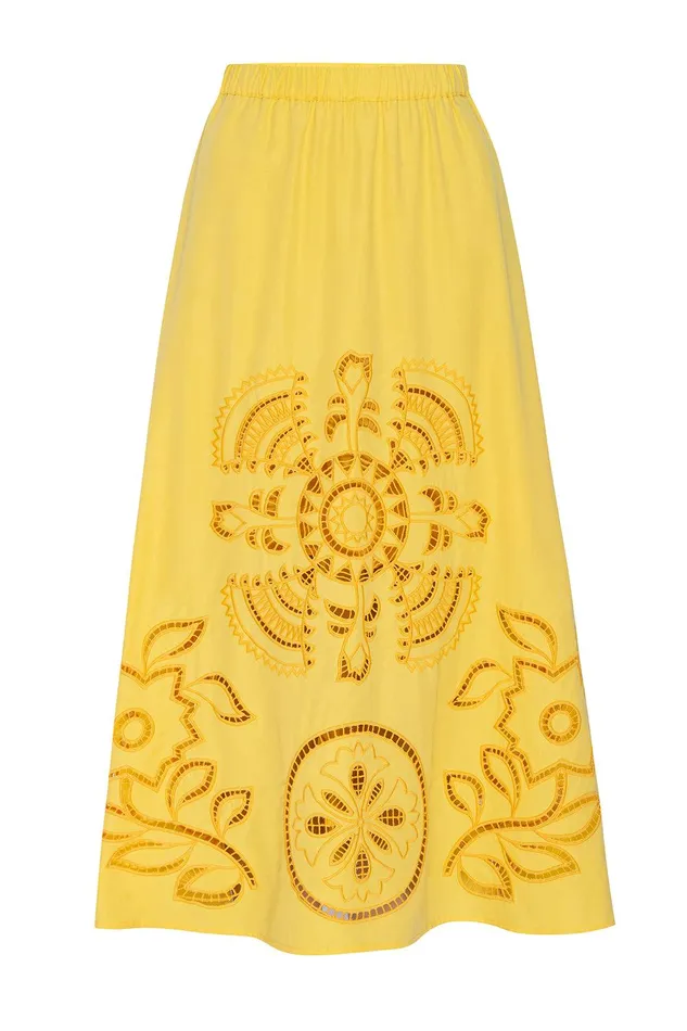 Women MISA Los Angeles Matching Sets ANALISSE SKIRT Canary Eyelet