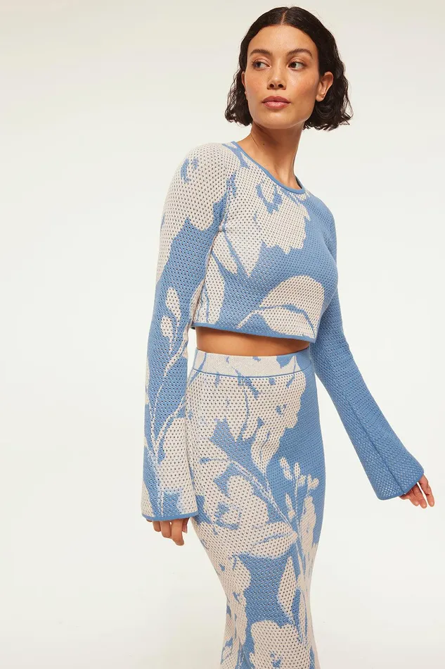 Women MISA Los Angeles Matching Sets CASSI TOP Blue Hibiscus Flora