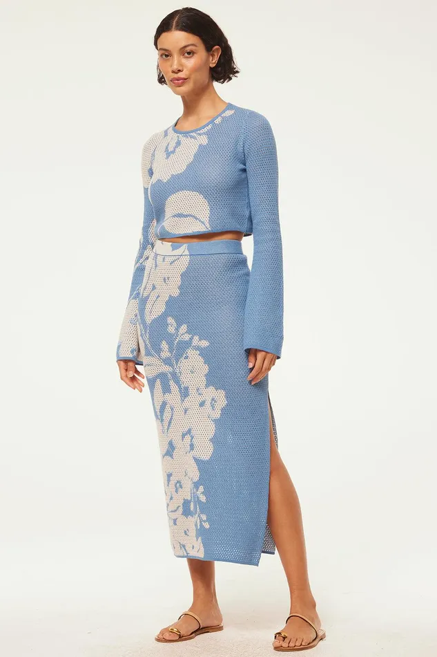 Women MISA Los Angeles Matching Sets CASSI TOP Blue Hibiscus Flora