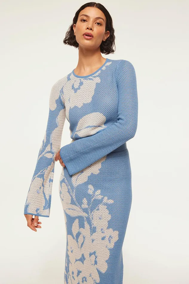 Women MISA Los Angeles Matching Sets CASSI TOP Blue Hibiscus Flora