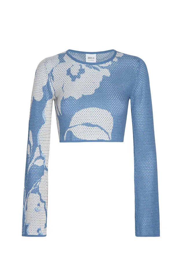 Women MISA Los Angeles Matching Sets CASSI TOP Blue Hibiscus Flora
