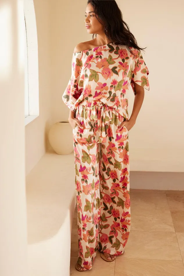 Women MISA Los Angeles Matching Sets TELKA TOP Sonoran Flora Satin