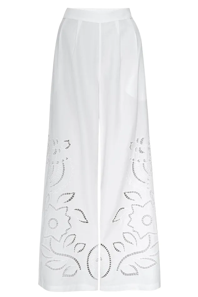 Women MISA Los Angeles Pants CARLITA PANT White Eyelet
