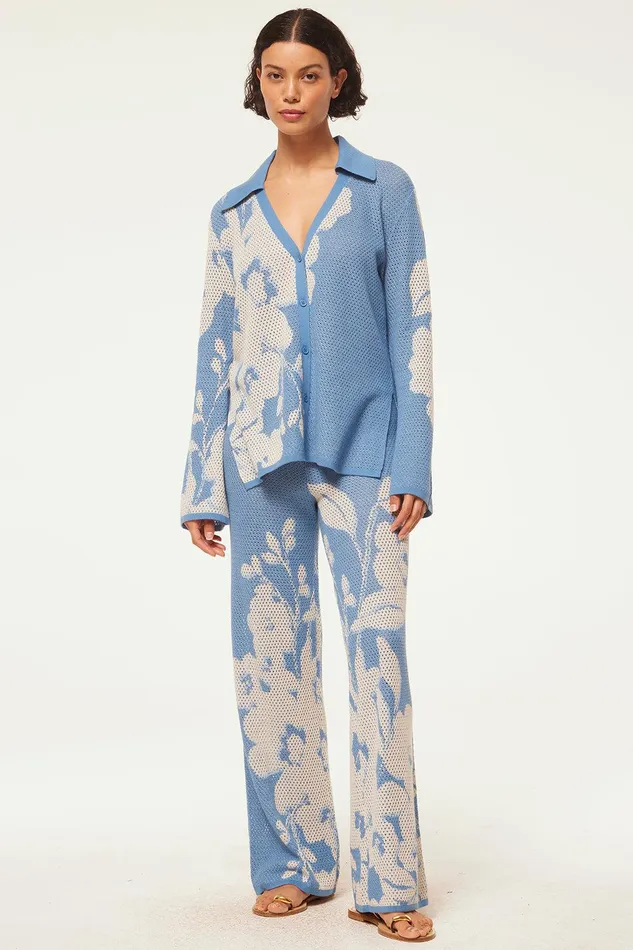 Women MISA Los Angeles Pants LIAM PANT Blue Hibiscus Flora