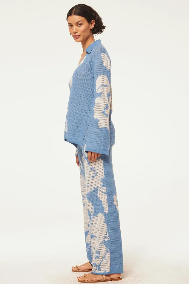 Women MISA Los Angeles Pants LIAM PANT Blue Hibiscus Flora