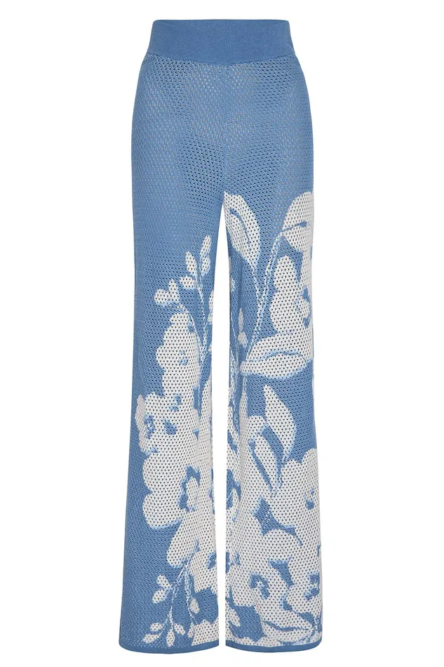 Women MISA Los Angeles Pants LIAM PANT Blue Hibiscus Flora