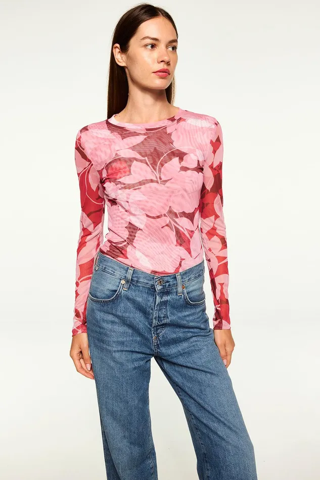 Women MISA Los Angeles Tops LULA TOP Flora Rosada Mesh