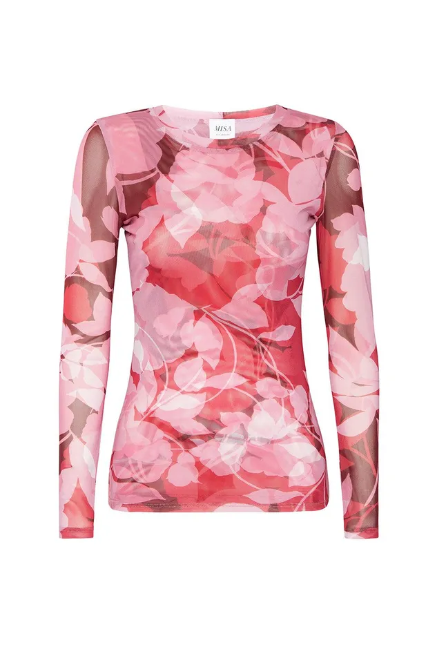 Women MISA Los Angeles Tops LULA TOP Flora Rosada Mesh