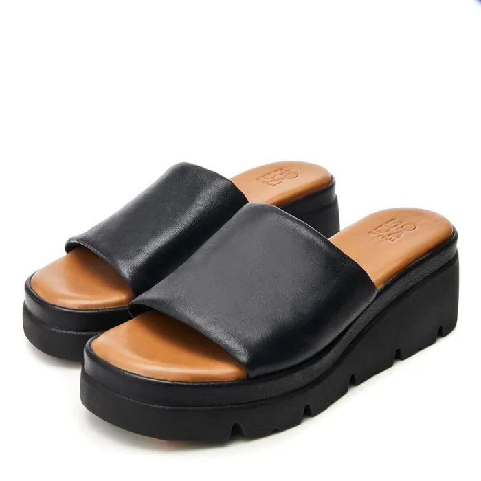Women Moda In Pelle Flatform Sandals Namya Black Leather
