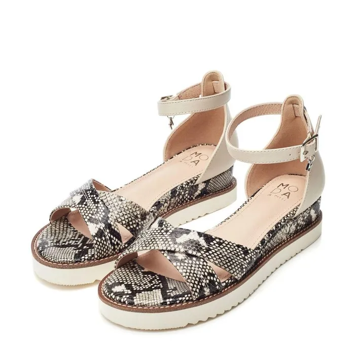 Women Moda In Pelle Flatform Sandals Orya Off White Snake Print
