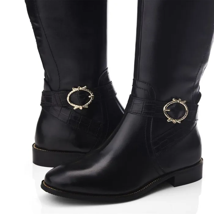 Women Moda In Pelle Riding And Flat Boots Takari Black Leather Women Moda In Pelle Riding And Flat Boots Takari Black Leather