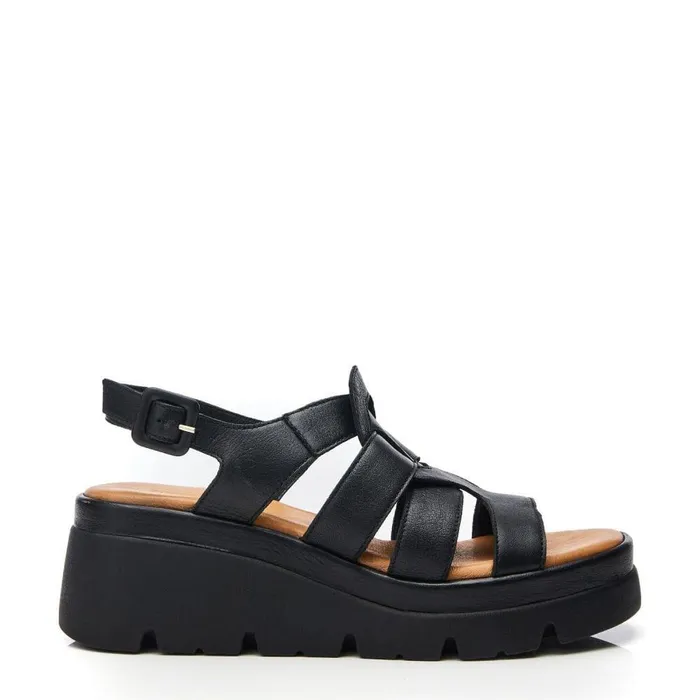Women Moda In Pelle Wedge Sandals Shoon Sh Strake Black Leather