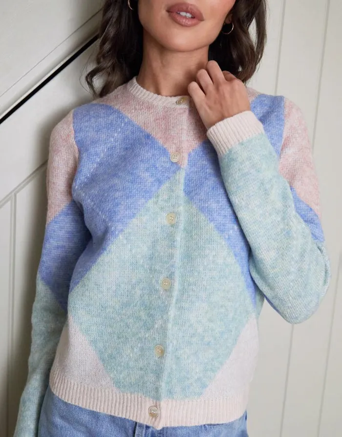 Women Multi Argyle Button Up Knitted Cardigan Threadbare Cardigans Women Multi Argyle Button Up Knitted Cardigan Threadbare Cardigans