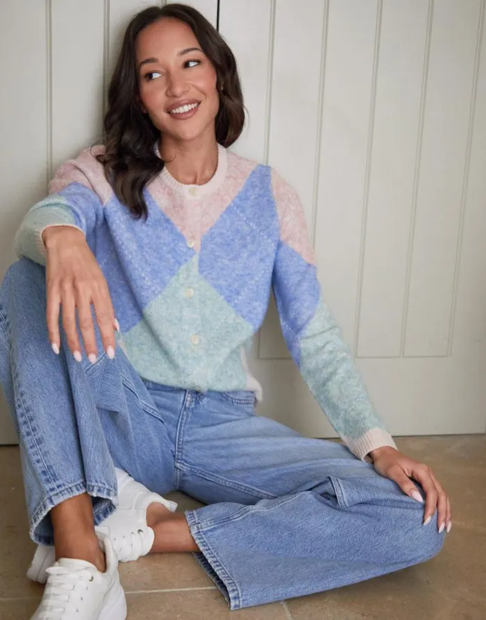 Women Multi Argyle Button Up Knitted Cardigan Threadbare Cardigans Women Multi Argyle Button Up Knitted Cardigan Threadbare Cardigans