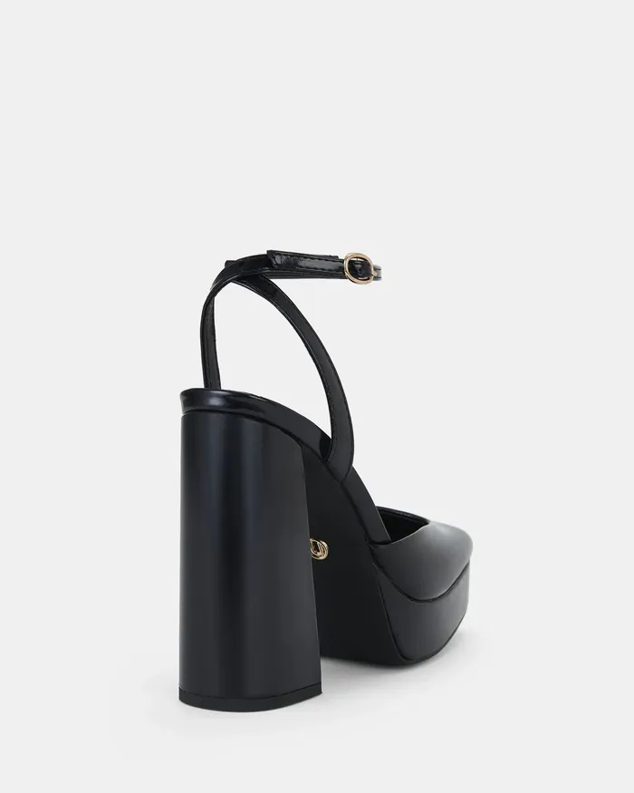 Women NOVO Shoes ILIKA Black Patent Closed Toe Heels Party