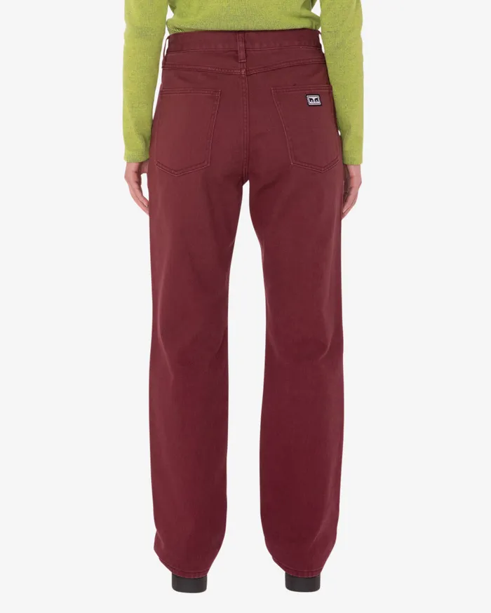 Women OBEY Clothing EVERYDAY SLIM 5 POCKET PANT Wine BOTTOMS