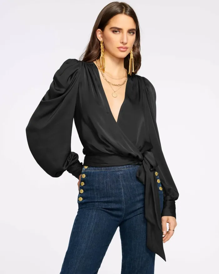 Women Pauline Puff Sleeve Blouse Black Ramy Brook Tops Women Pauline Puff Sleeve Blouse Black Ramy Brook Tops