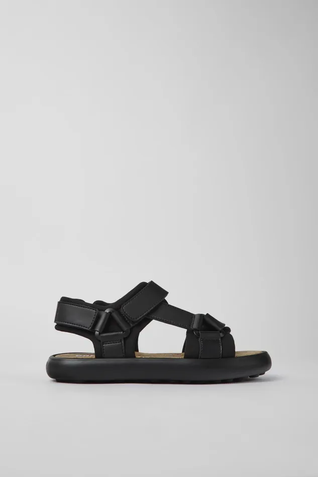 Women Pelotas Flota Black Leather And Textile Sandals Camper Flat Shoes Women Pelotas Flota Black Leather And Textile Sandals Camper Flat Shoes