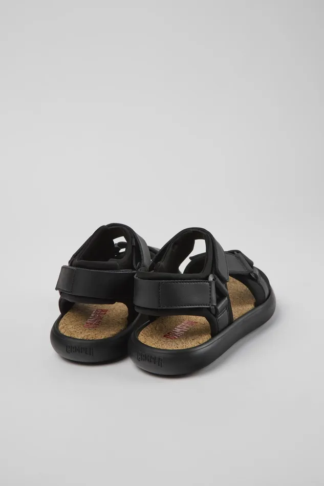 Women Pelotas Flota Black Leather And Textile Sandals Camper Flat Shoes Women Pelotas Flota Black Leather And Textile Sandals Camper Flat Shoes