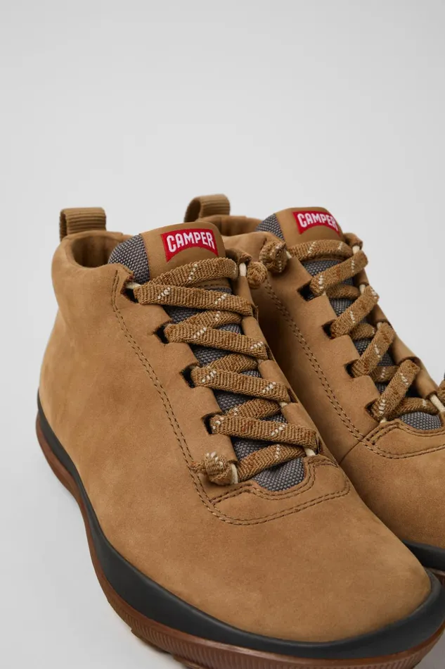 Women Peu Pista GORETEX Brown Nubuck And Textile Ankle Boots Camper Ankle Boots