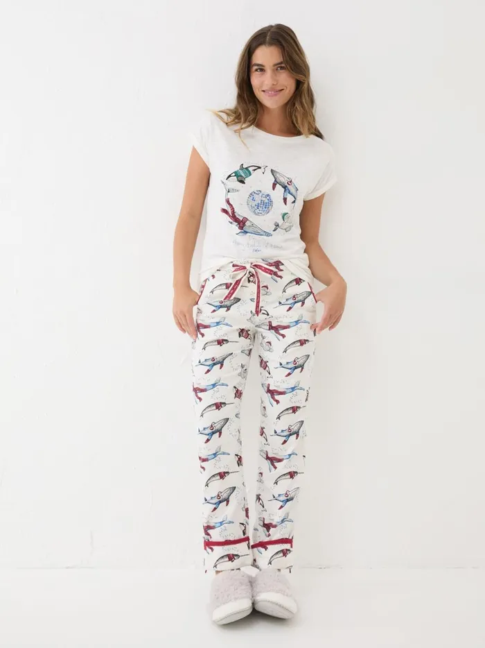Women Pyjamas and Nightwear Fat Face Eva Ivory Wilson The Whale Shelter Pyjama Bottoms
