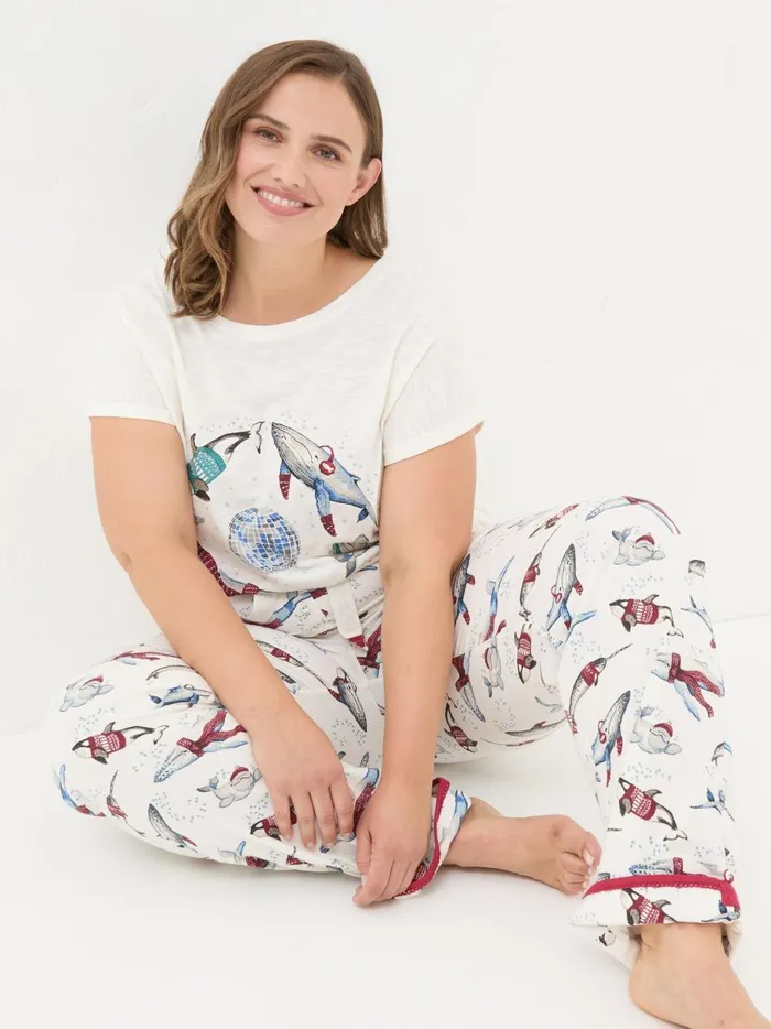 Women Pyjamas and Nightwear Fat Face Eva Ivory Wilson The Whale Shelter Pyjama Bottoms