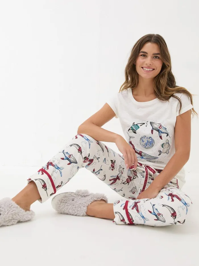 Women Pyjamas and Nightwear Fat Face Eva Ivory Wilson The Whale Shelter Pyjama Bottoms