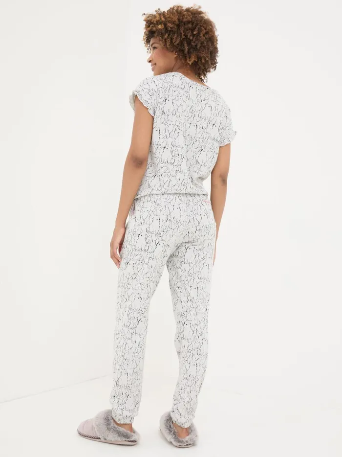 Women Pyjamas and Nightwear Fat Face Grey Cotton Bunny Pyjamas Set