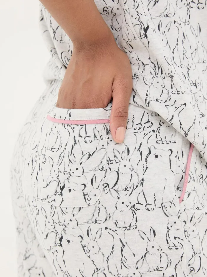 Women Pyjamas and Nightwear Fat Face Grey Cotton Bunny Pyjamas Set