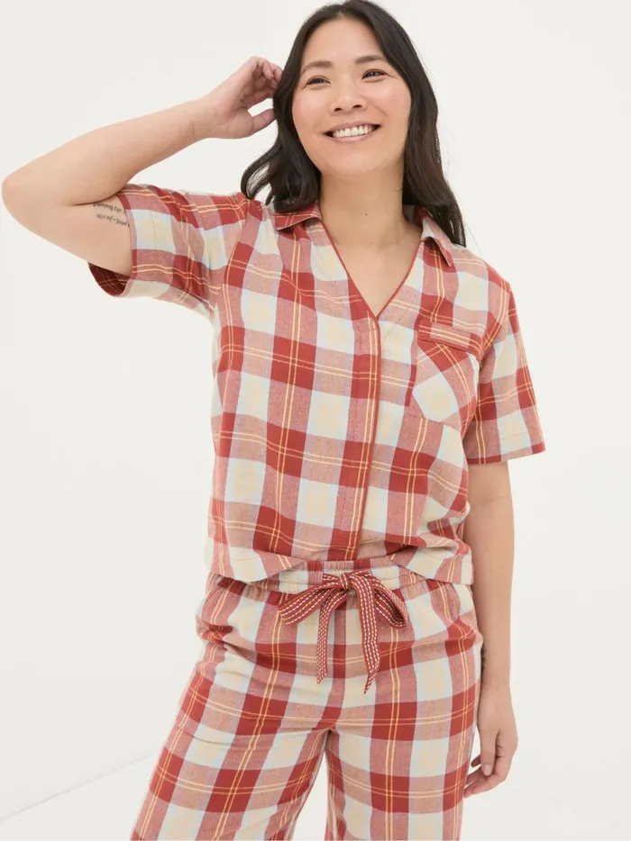 Women Pyjamas and Nightwear Fat Face Red Check Shirt