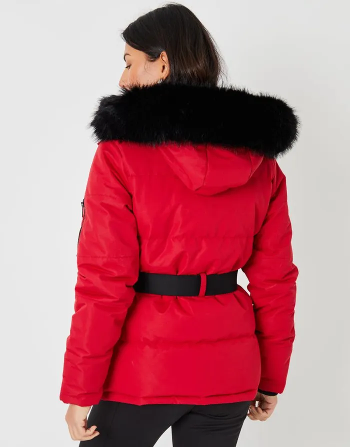 Women Red Belted Padded Ski Jacket Threadbare Ski Jackets Women Red Belted Padded Ski Jacket Threadbare Ski Jackets