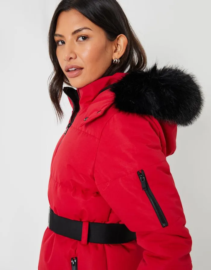 Women Red Belted Padded Ski Jacket Threadbare Ski Jackets Women Red Belted Padded Ski Jacket Threadbare Ski Jackets