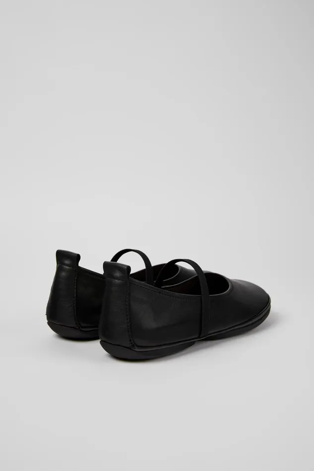 Women Right Black Leather Shoe Camper Ballerinas