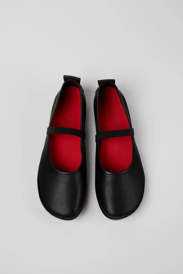 Women Right Black Leather Shoe Camper Ballerinas