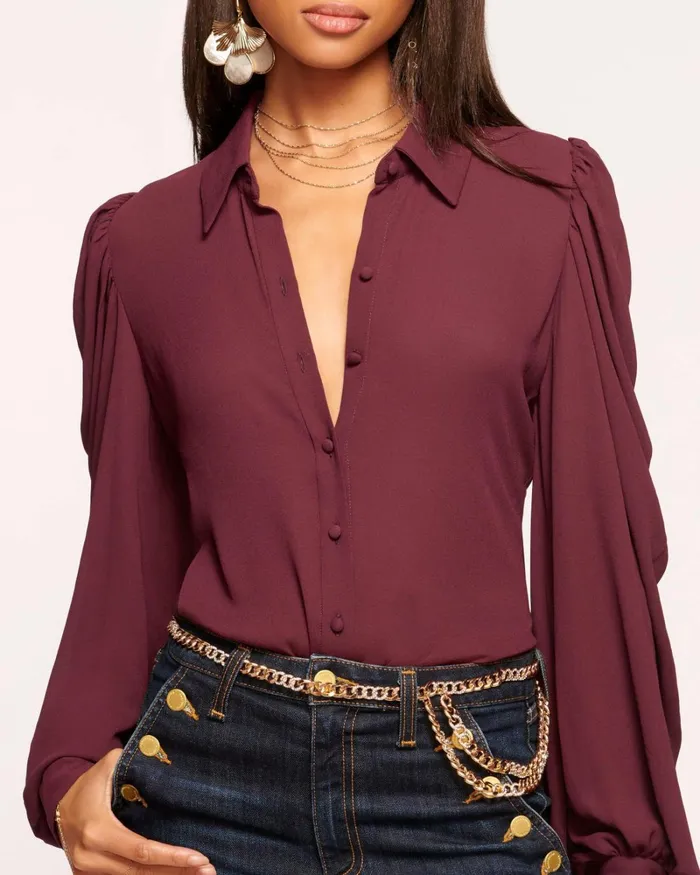 Women Rose Puff Sleeve Blouse Ivory Ramy Brook Tops Women Rose Puff Sleeve Blouse Ivory Ramy Brook Tops