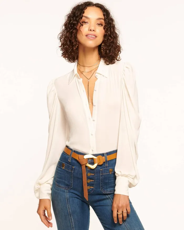 Women Rose Puff Sleeve Blouse Ivory Ramy Brook Tops Women Rose Puff Sleeve Blouse Ivory Ramy Brook Tops