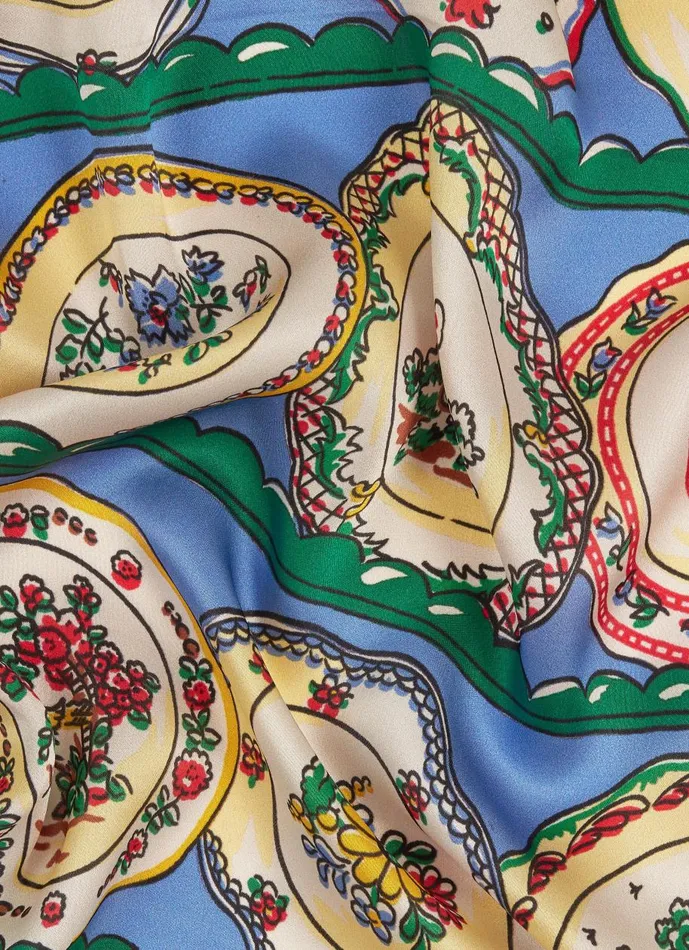 Women Scarves and Wraps LKBennett Erica Blue Decorative Plate Print Silk Scarf Women Scarves and Wraps LKBennett Erica Blue Decorative Plate Print Silk Scarf