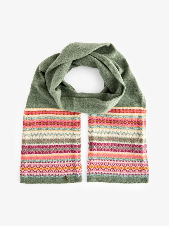 Women Scarves Fat Face Green Fairisle Lambswool Scarf