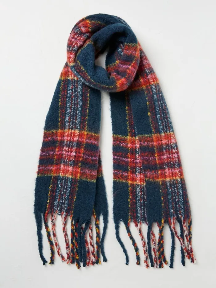 Women Scarves Fat Face Winnie Navy Check Scarf