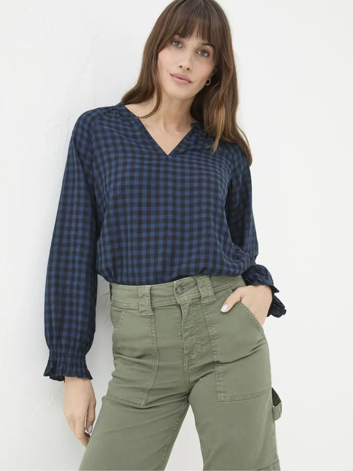 Women Shirts and Blouses Fat Face Pacey Blue Pacey Gingham Blouse