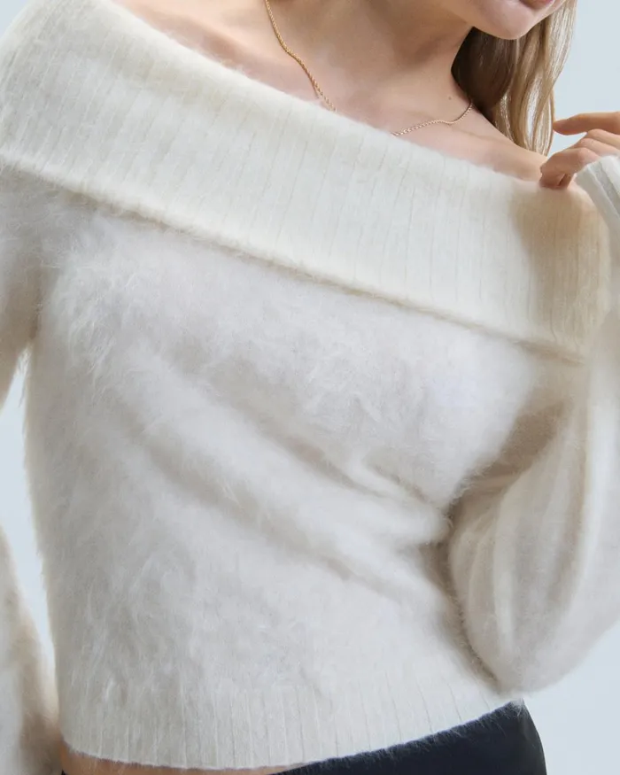 Women Shirts TShirts and Tops From Future Brushed Cashmere Long Sleeve Top White