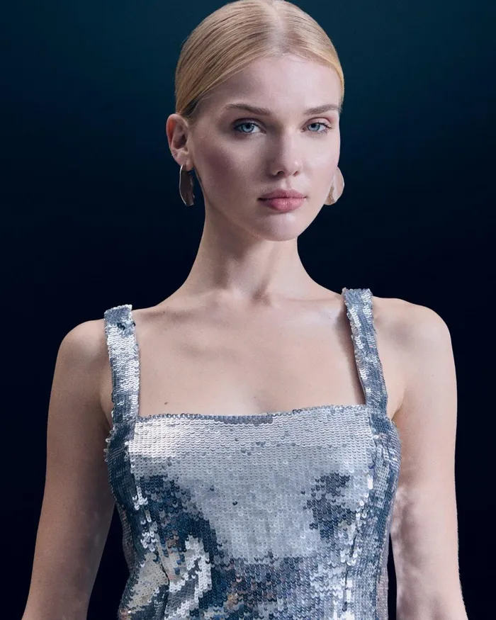Women Shirts TShirts and Tops From Future Sequins Strap Top Silver