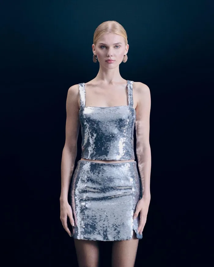 Women Shirts TShirts and Tops From Future Sequins Strap Top Silver
