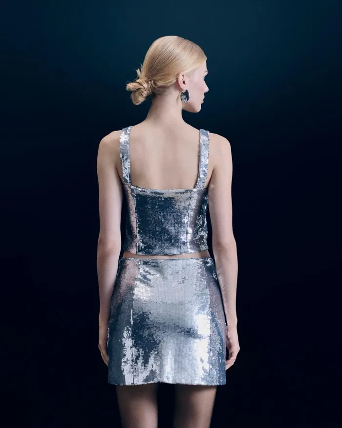Women Shirts TShirts and Tops From Future Sequins Strap Top Silver