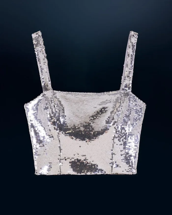 Women Shirts TShirts and Tops From Future Sequins Strap Top Silver