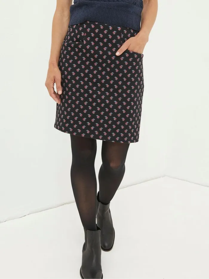 Women Skirts Fat Face Black Jennie Floral Geo Jersey Skirt