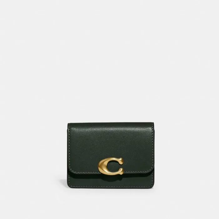 Women Small Wallets Coach Bandit Card Case Brassamazon Green