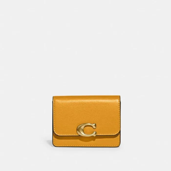 Women Small Wallets Coach Bandit Card Case Brassbuttercup