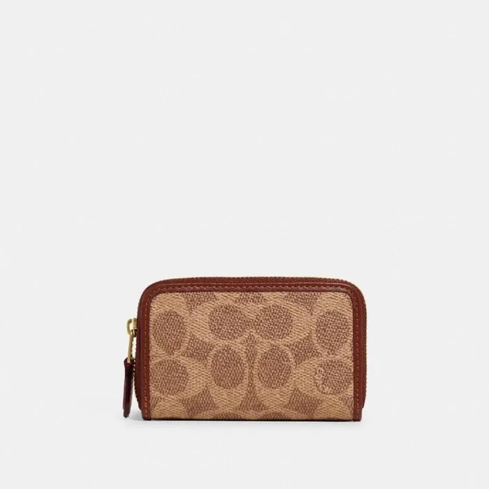 Women Small Wallets Coach Small Zip Around Card Case In Signature Canvas Brasstanrust Women Small Wallets Coach Small Zip Around Card Case In Signature Canvas Brasstanrust